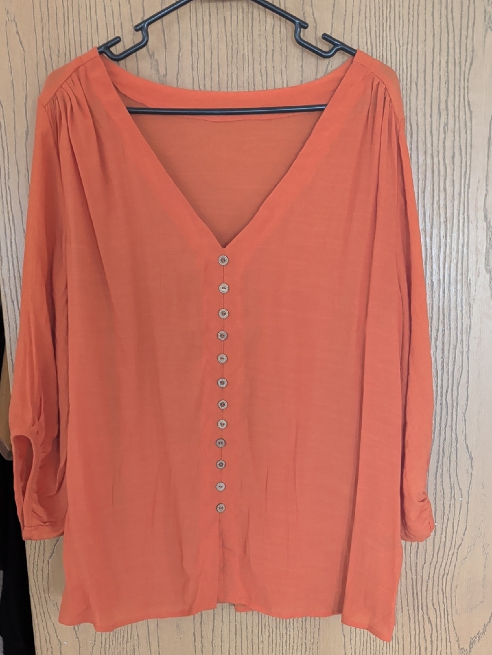 SHEIN Orange V-Neck Button Front Blouse